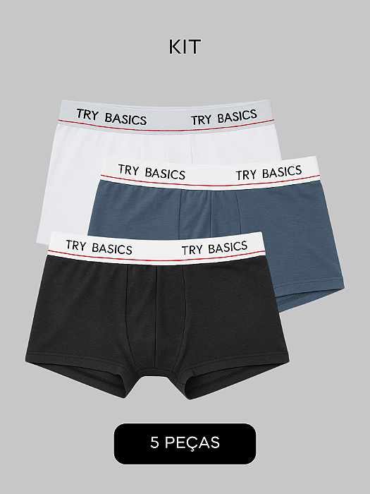 Kit Cueca Infantil boxer 5 Peças - Try Basics