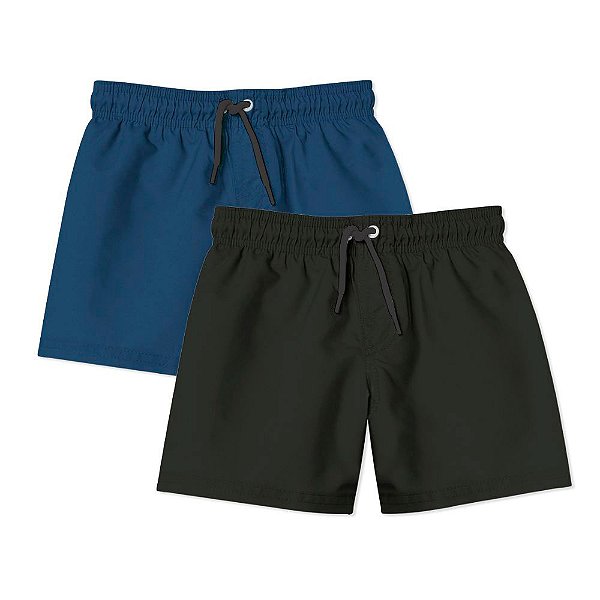 Kit 2 Shorts Masculino Liso Try Basics - Azul e Preto