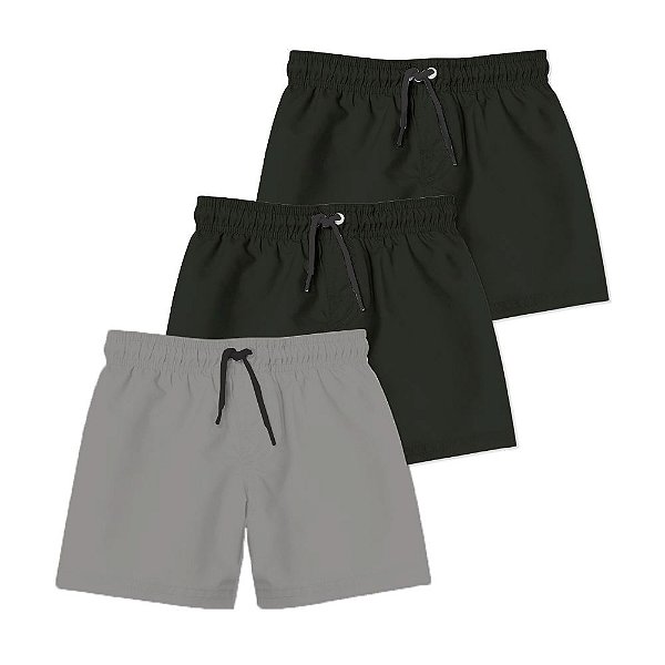 Kit 3 Shorts Masculino Liso Try Basics -  2 Preto e 1 Cinza