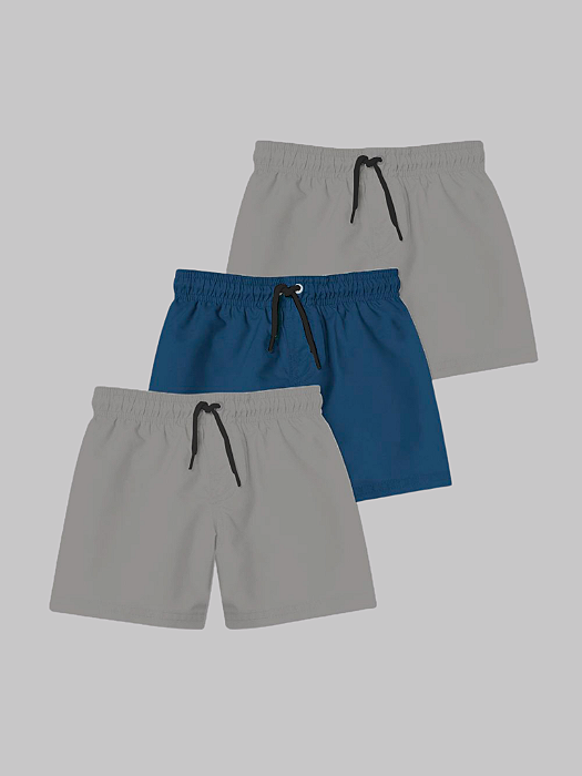Kit 3 Shorts Masculino Liso Try Basics - 2 Cinza e 1 Azul