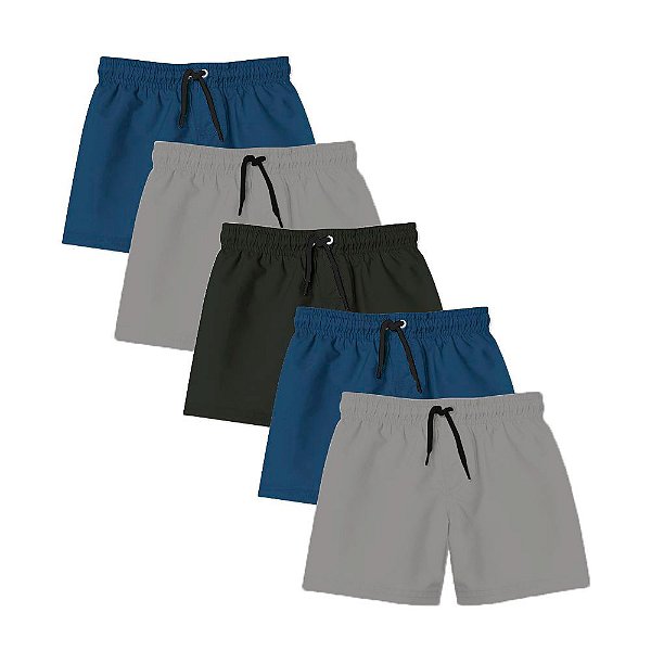 Kit 5 Shorts Masculino Liso Try Basics - 2 Cinza / 2 Azul / 1 Preto