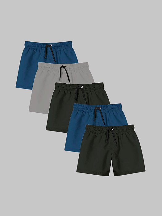 Kit 5 Shorts Masculino Liso Try Basics - 2 Preto / 2 Azul / 1 Cinza