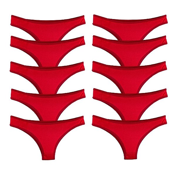 Promoção Kit 10 Calcinhas Tanga Algodão Básica - Vermelha