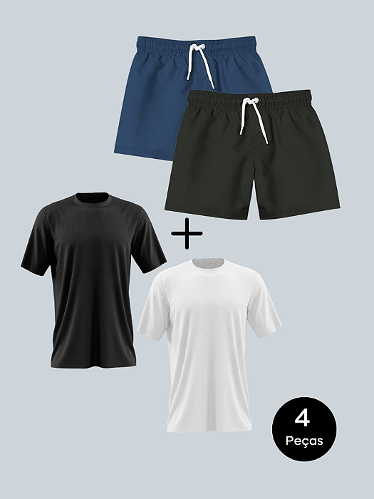 Combo 4 Peças - Camiseta Dry Fit + Shorts Tactel por apenas R$99,00!