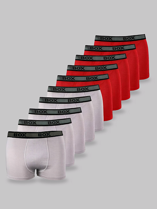 PROMOÇÃO 10 Cuecas Boxer Box de Microfibra - Cinza e Vermelha