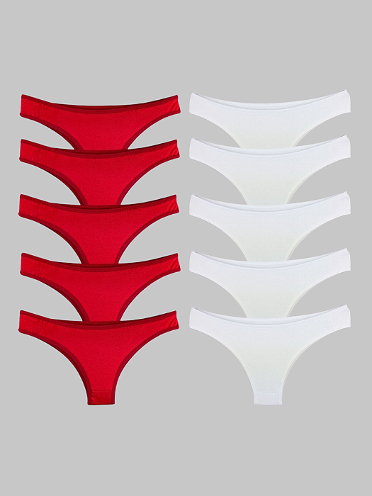 PROMOÇÃO Kit 10 Calcinhas Fio Dental Algodão Básica - Branca e Vermelha