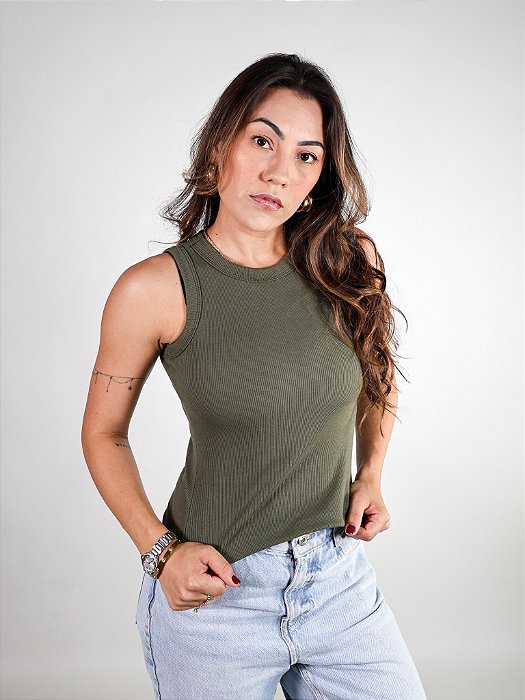 Regata Básica Feminina Canelada Trybasics I Verde MIlitar