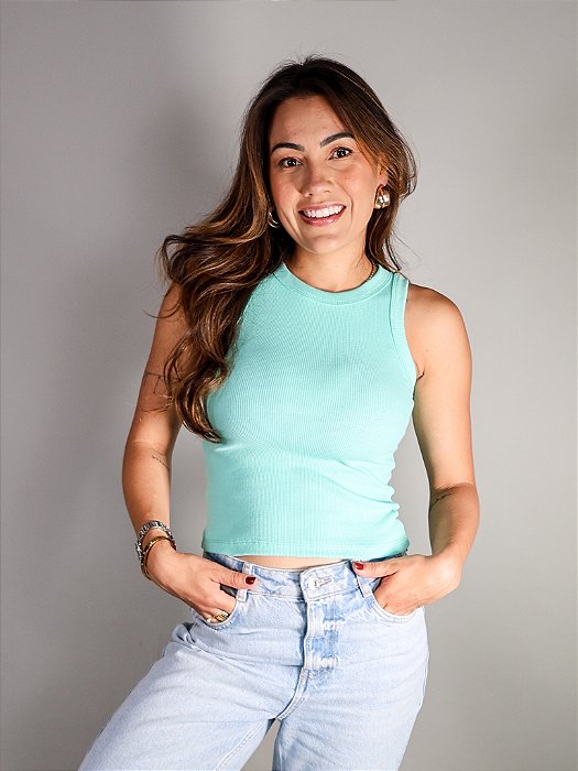 Regata Básica Feminina Canelada Trybasics I Verde Água