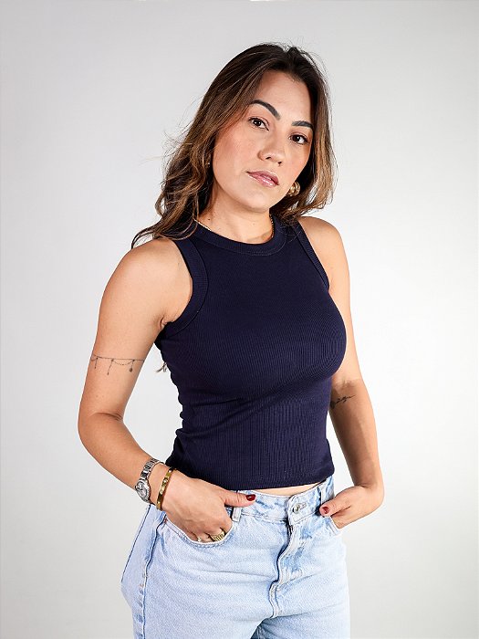 Regata Básica Feminina Canelada Trybasics I Azul Marinho