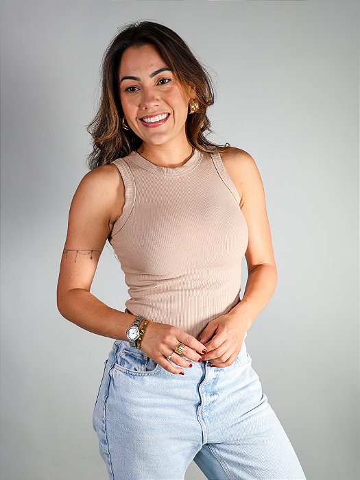 Regata Básica Feminina Canelada Trybasics I Bege