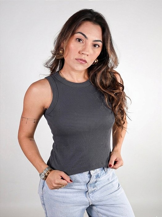 Regata Básica Feminina Canelada Trybasics I Chumbo