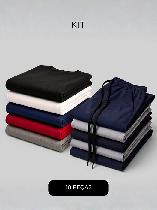 Kit 10 Peças I 5 Camisetas Dry Fit + 5 Shorts Tactel