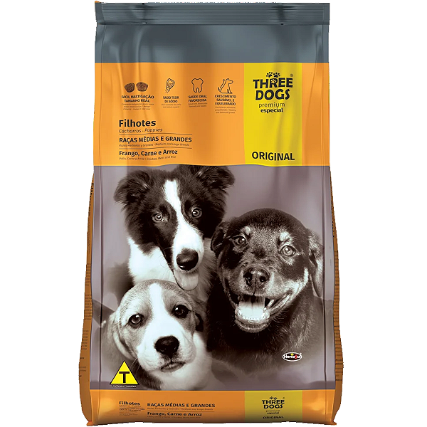 Ração Three Dogs Cães Filhotes Grandes e Médios