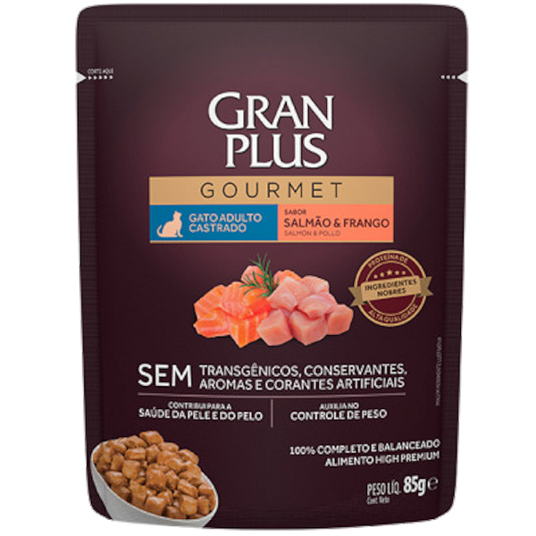 Sachê Gran Plus Gourmet Gato Castrado Salmão & Frango