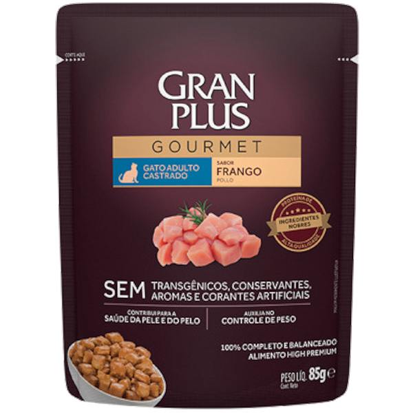 Sachê Gran Plus Gourmet Gato Adulto Castrado – Frango