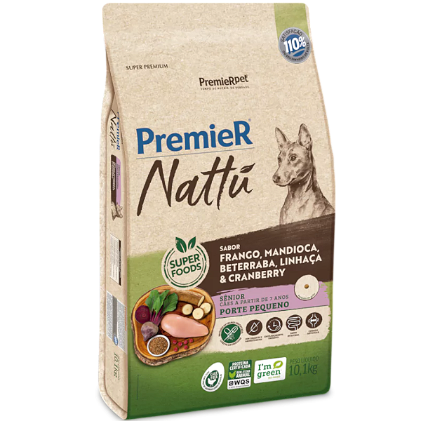 PremieR Nattu Cães Sênior Porte Pequeno Frango, Mandioca, Beterraba, Linhaça & Cranberry