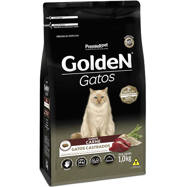 Ração Golden Gatos Castrados Carne e Arroz