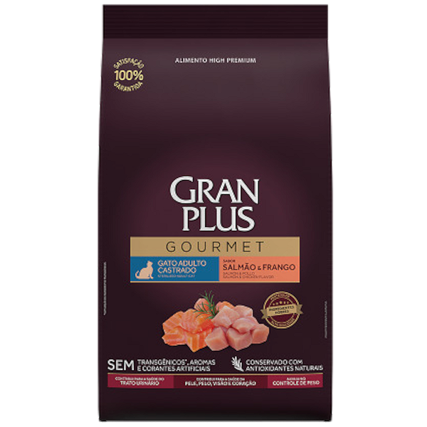 Ração Gran Plus Gourmet Gato Castrado Salmão e Frango