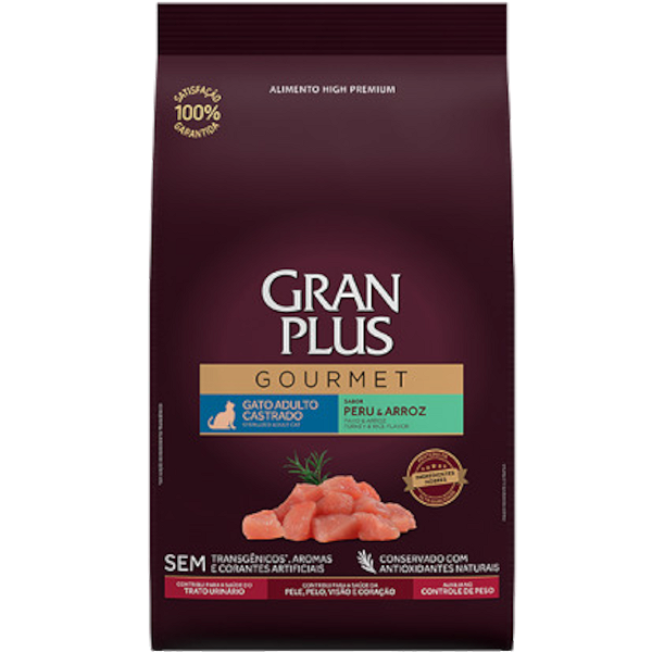 Ração Gran Plus Gourmet Gato Castrado Peru e Arroz