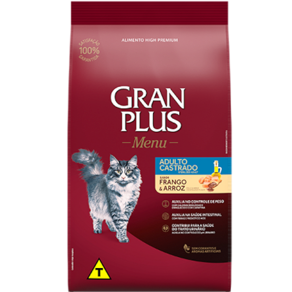Ração Gran Plus Menu Gato Castrado – Frango e Arroz