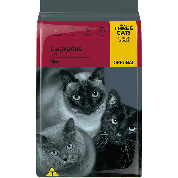 Ração Three Cats Gatos Castrados Carne