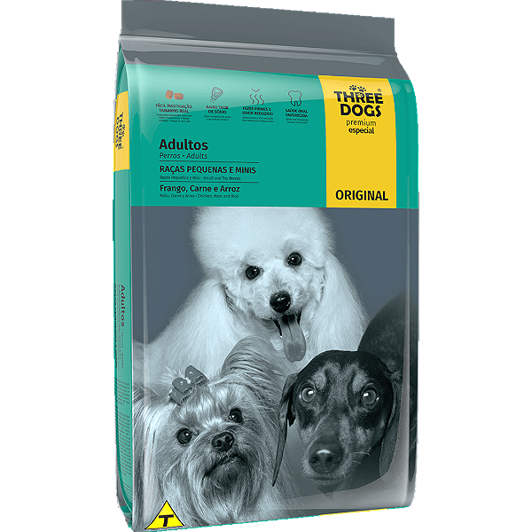 Ração Three Dogs Cães Adultos Pequenos Frango, Carne e Arroz