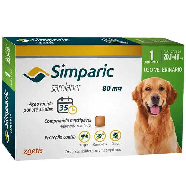 Antipulgas Simparic 20 a 40kg Cães 80mg