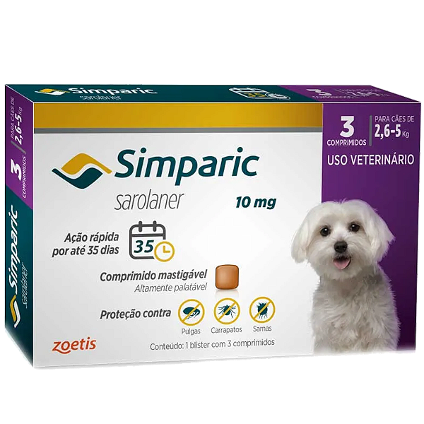 Antipulgas Simparic 10mg Para Cães 2,6 a 5kg