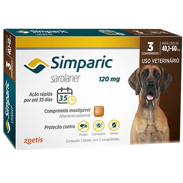 Antipulgas Simparic 40 a 60kg Cães 120mg