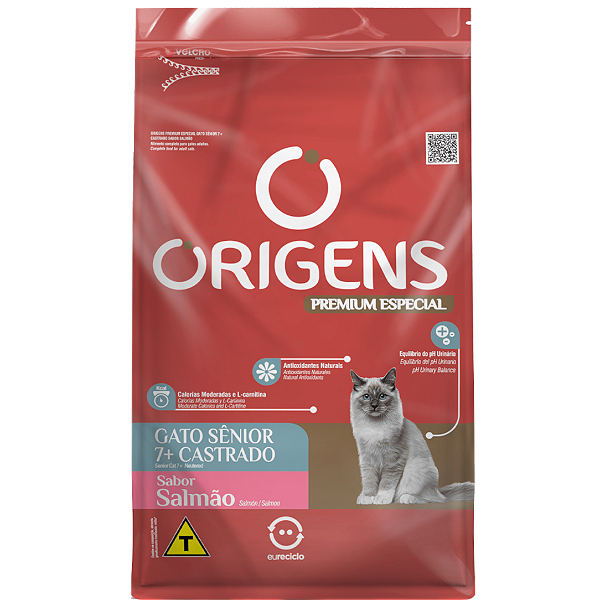 Ração Origens para Gatos Sênior 7+ Castrados Sabor Salmão