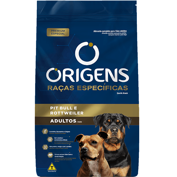 Ração Origens Raças Especificas para Pit Bull e Rottweiler Adultos