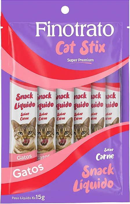 Petisco Finotrato Cat Stix para Gatos Sabor Carne 6x15g