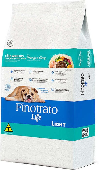 Ração Seca Finotrato Life Light Frango e Arroz para Cães Adultos Raças Pequenas e Médias