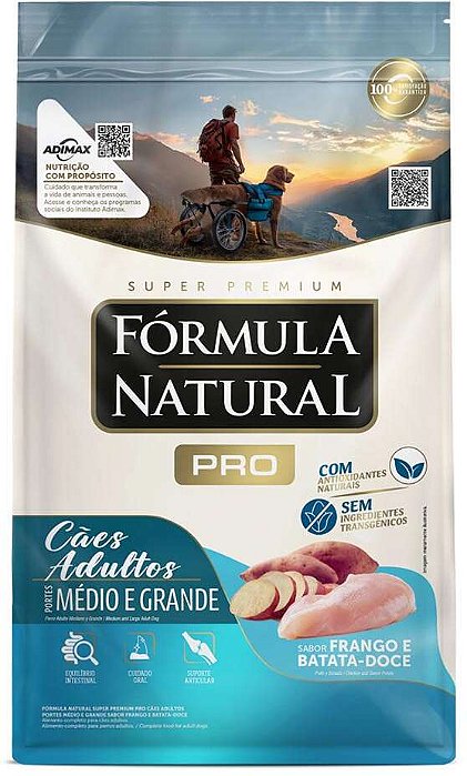 Ração Fórmula Natural Pró Super Premium Sabor Frango e Batata Doce para Cães Adultos Raças Médias e Grandes