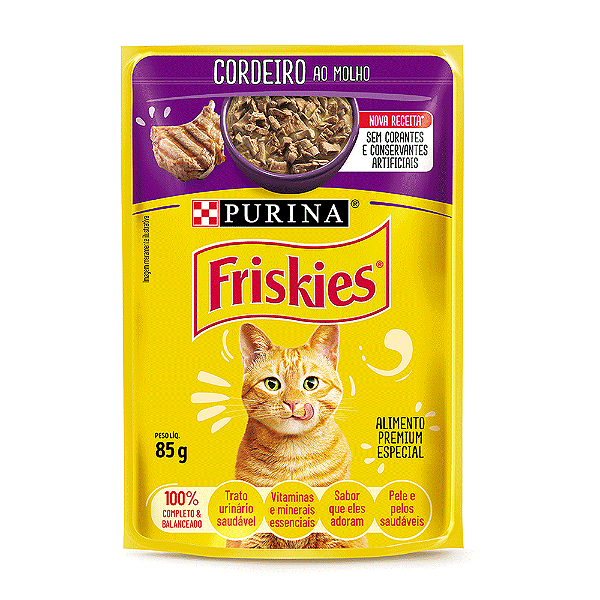 Ração Úmida Friskies Gatos Adultos Cordeiro ao Molho 85 g Cx 15 Unid