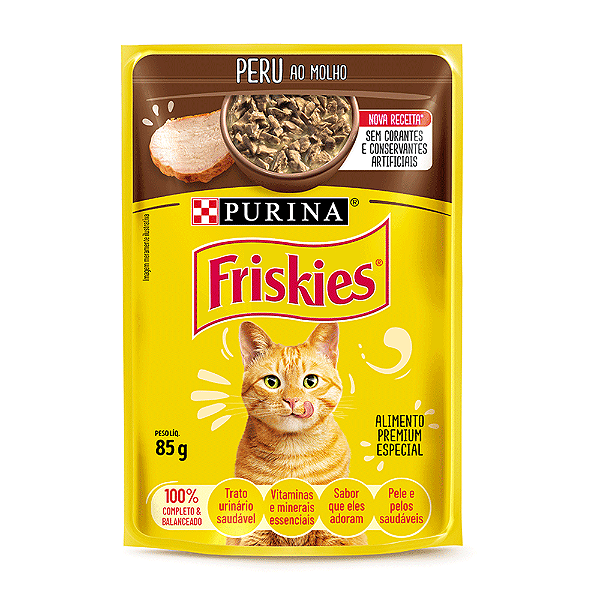 Ração Úmida Friskies Gatos Adultos Peru ao Molho 85 g Cx 15 Unid