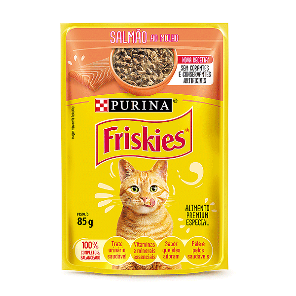 Ração Úmida Friskies Gatos Adultos Salmão ao Molho 85 g Cx 15 Unid