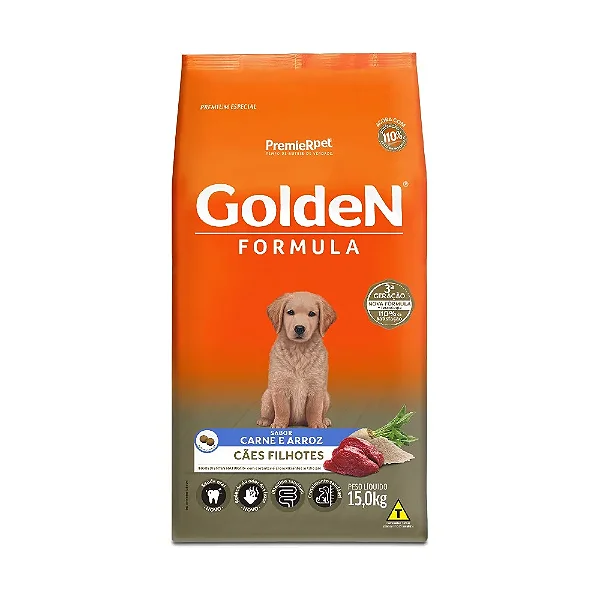 Ração Golden Fórmula para Cães Filhotes Carne e Arroz 15 kg