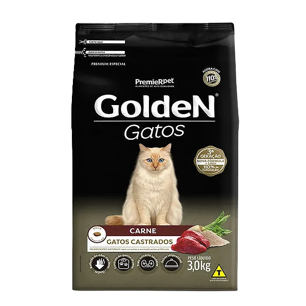 Ração Golden Gatos Castrados Carne