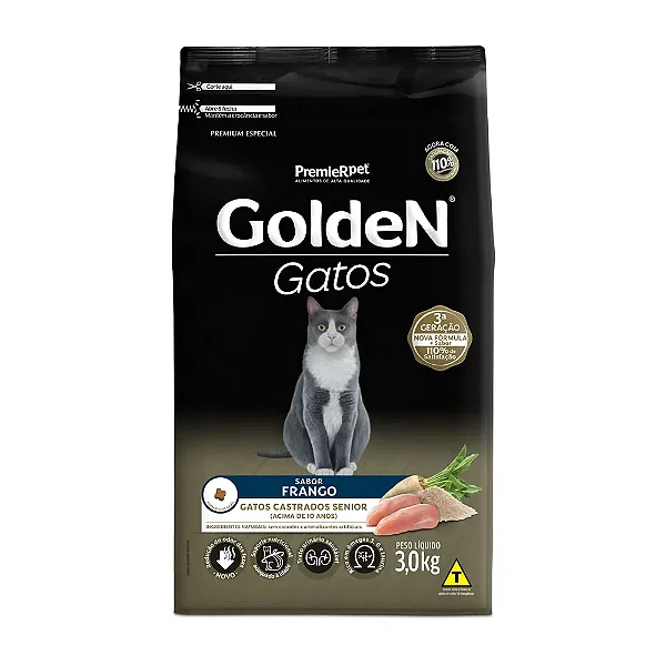 Ração Golden Gatos Castrados Sênior Frango