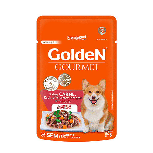 Ração Úmida Golden Gourmet Cães Adultos Porte Pequeno Carne 85 g Cx 20 Unid