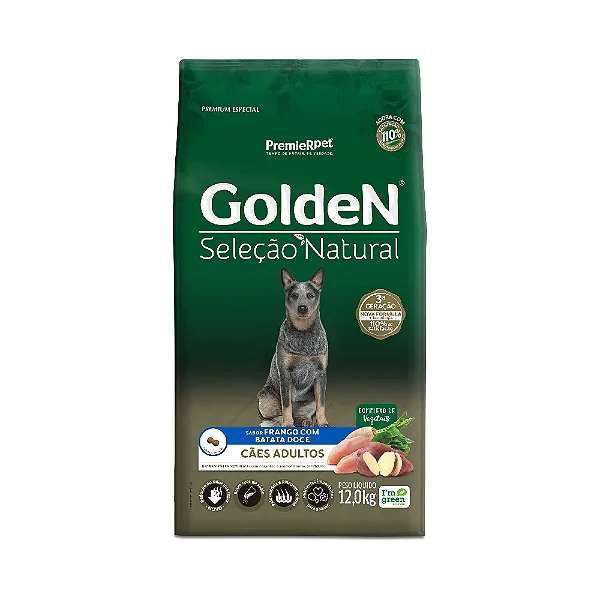 Ração Golden Seleção Natural Cães Adultos Frango com Batata Doce 12 kg