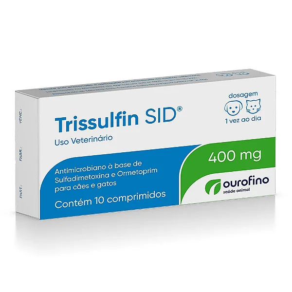 Trissulfin 400mg SID Antimicrobiano para Cães e Gatos 10 Comprimidos