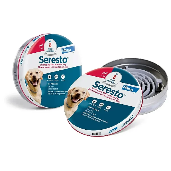 Coleira Antipulgas Seresto Cães Acima de 8kg - 8 meses de proteção Único