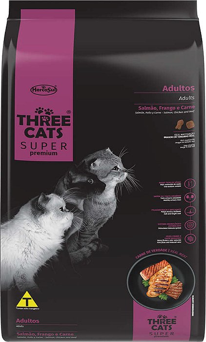 Ração Three Cats Adultos Salmão Frango Carne 15kg
