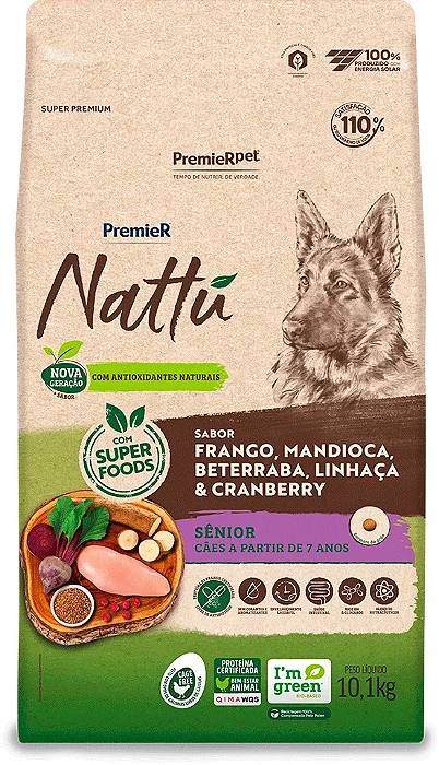 Ração PremieR Nattú Mandioca para Cães Idosos