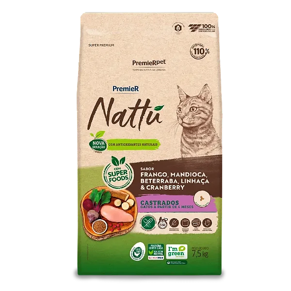 Premier Nattu Gatos Castrados Mandioca 7,5