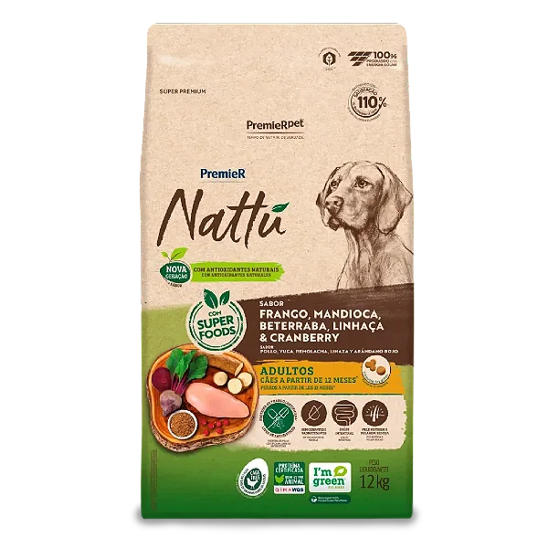 Ração Premier Nattu Adulto Mandioca 12kg