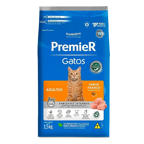 Ração Premier Gatos Adultos Sabor Frango