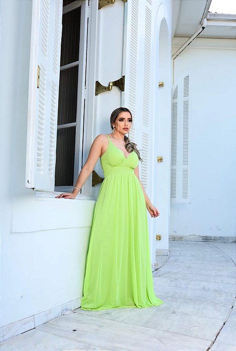 VESTIDO LONGO MICROTULE DE ALCINHA VERDE LIMA